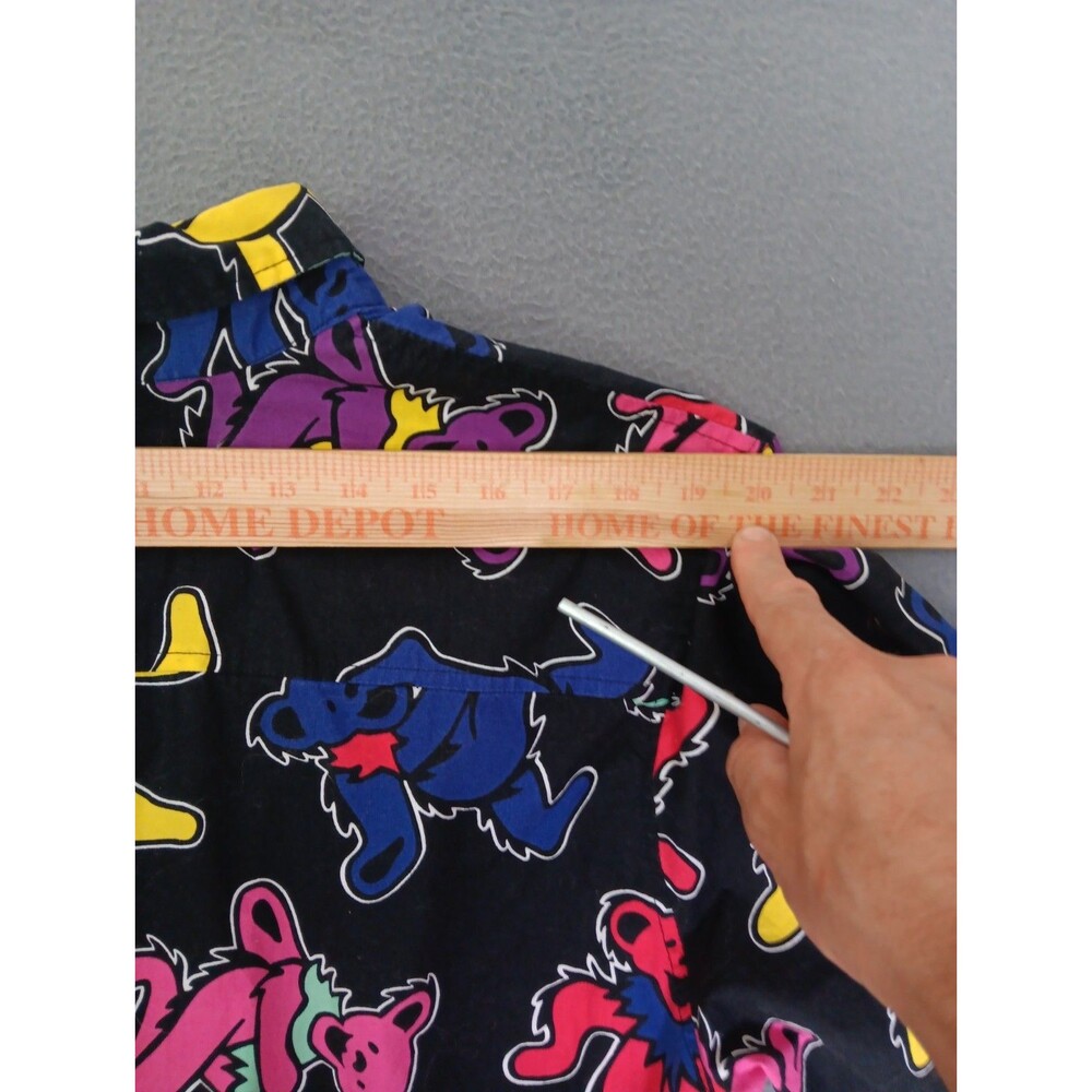 Grateful Dead Dancing Bears Short Sleeve Button Down Shirt- LG-Black Multicolor - Picture 8 of 9